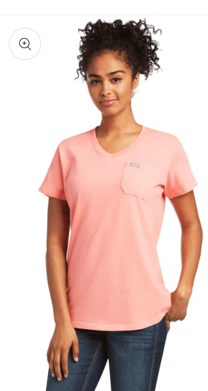 Chandail cotton manche courte Ariat  Femme Rebar v neck top woman