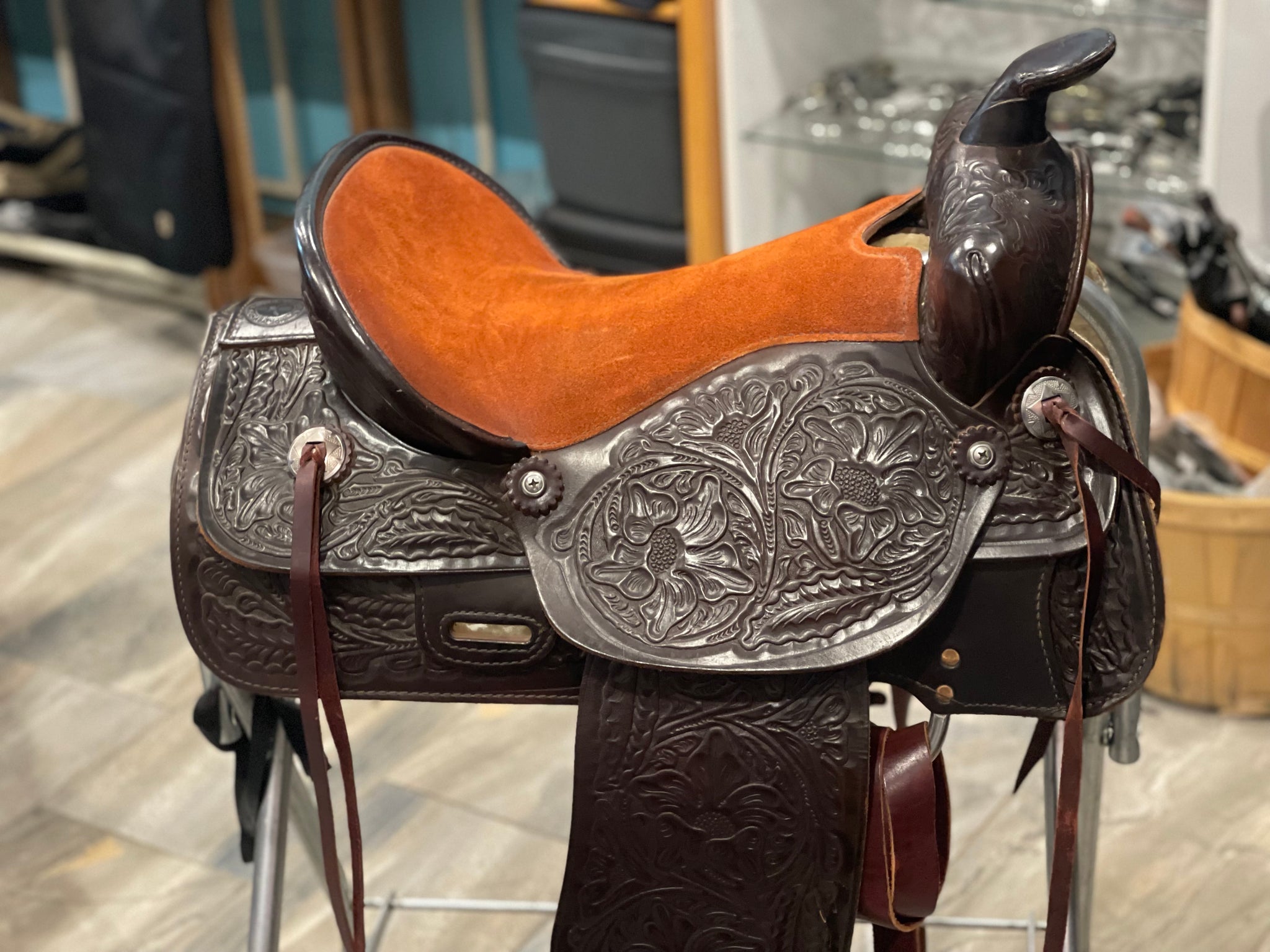 Selle Western 16 Pouces En éco-cuir Buffle - Marron Rougeâtre - NEUVE